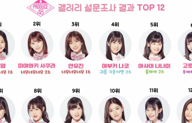 새롭게 다시 조사한 프로듀스48갤 12픽 결과